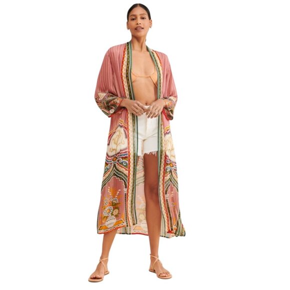 NWOT Anthropologie Blank London Pink Combo Evy Printed Duster One Size - Picture 1 of 10